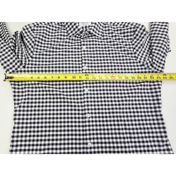 Mizzen Main Sz XL Trim Fit Mens Black White Check Spread Collar Polyester Shirt - Picture 3 of 9